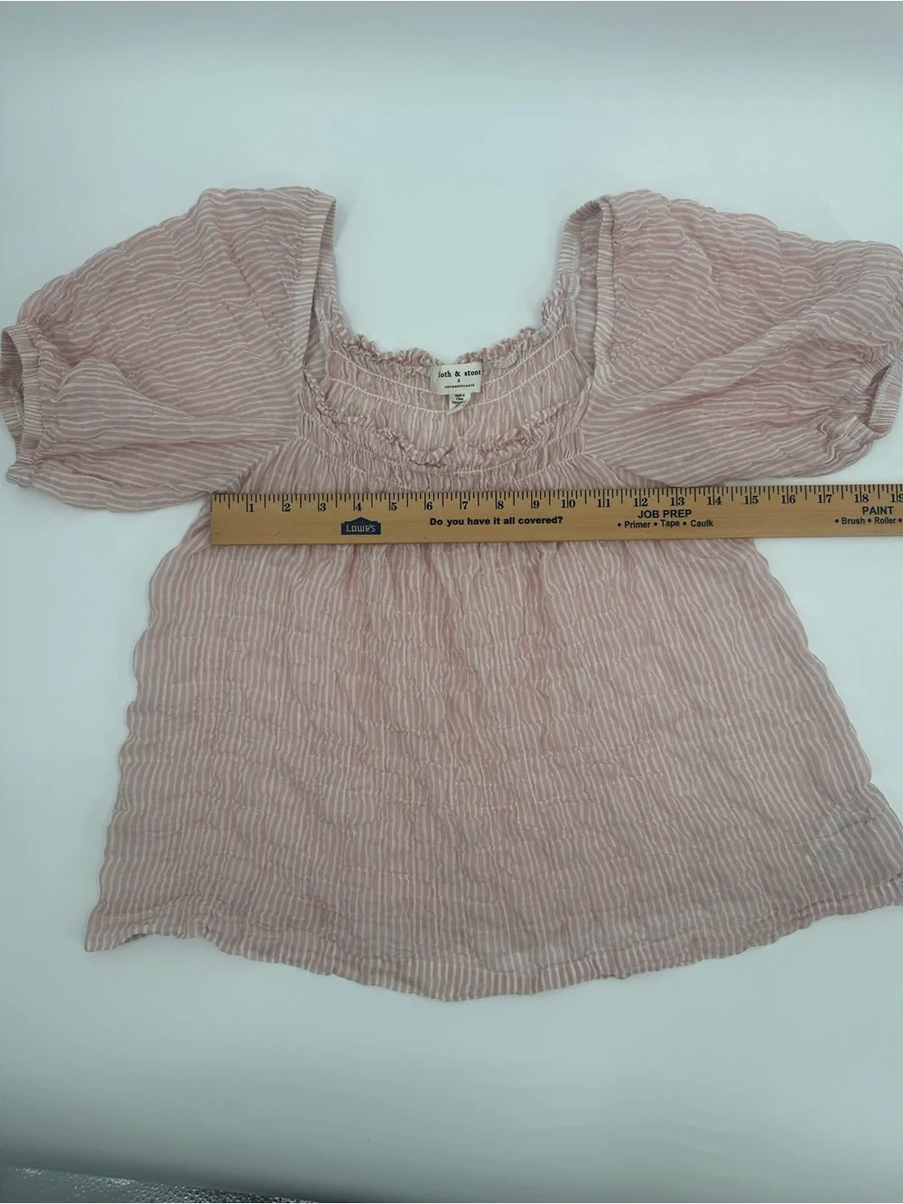 Anthropologie Cloth & Stone Pink Stripe Smocked CottageCore Coquette Sz XS 1284